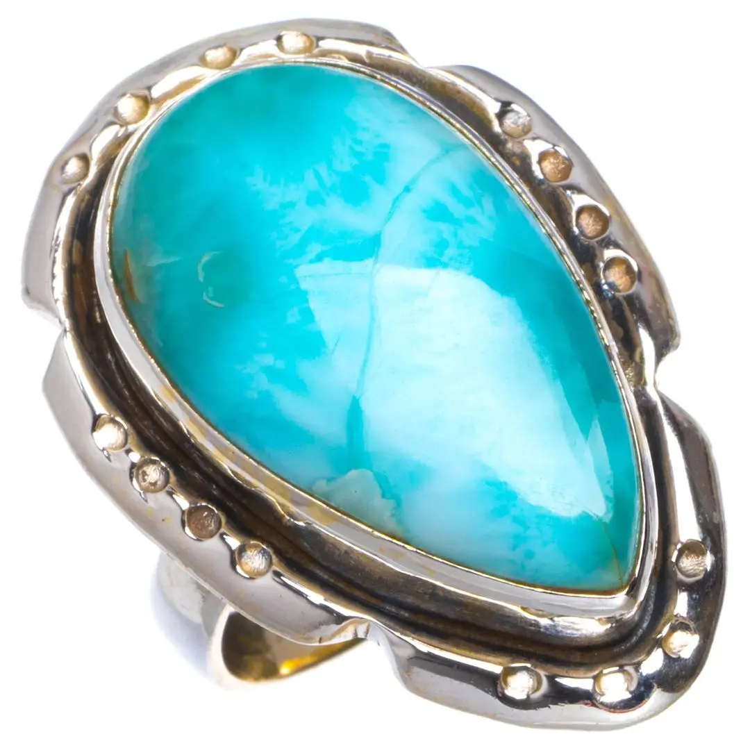 Натуральный Caribbean Larimar ручной работы уникальное 925 пробы Серебряное кольцо 6,75 B1315