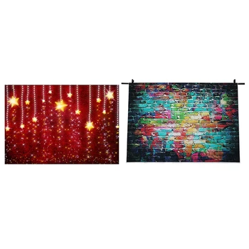 

7X5FT Graffiti Brick Wall Photo Backdrop Photography & 5X3Ft Christmas Xmas New Years Photography Backdrop Background
