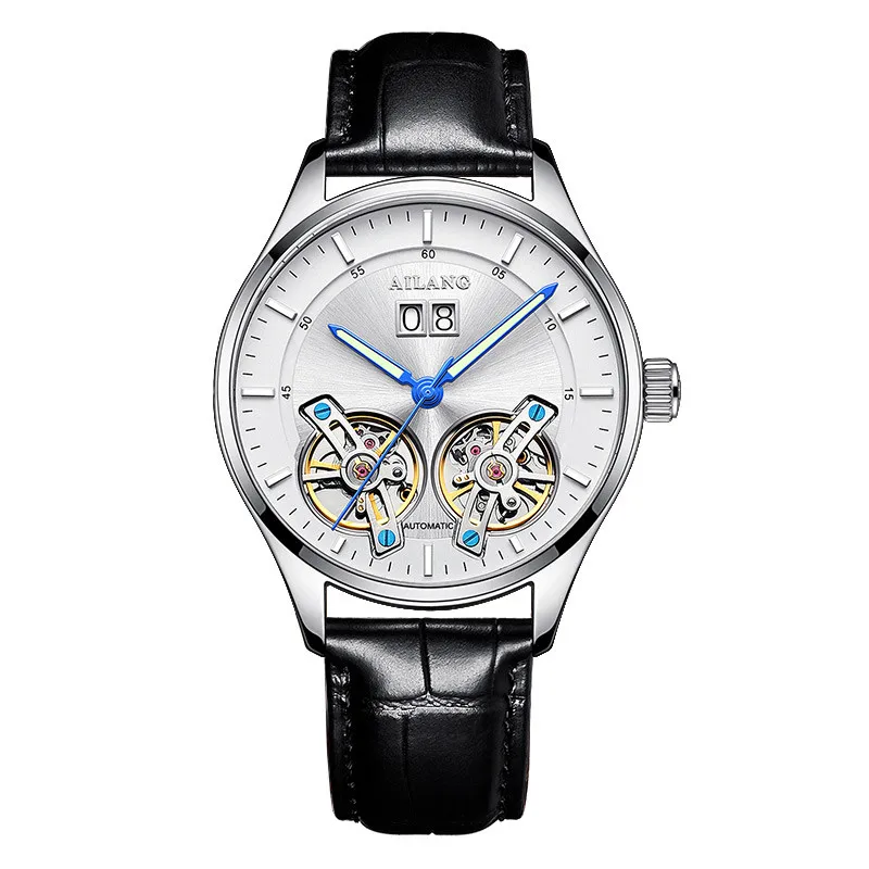 Switzerland Double Tourbillon модные деловые мужские автоматические часы водонепроницаемые мужские механические часы спортивные часы с календарем - Цвет: Leather 05