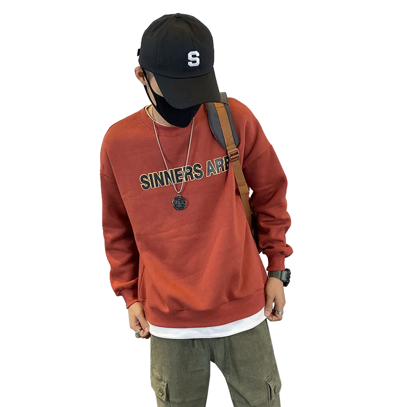 

Men's sweater long-sleeved 2020 spring new ins fake two-piece loose sweater casual trend printing male 8870/98