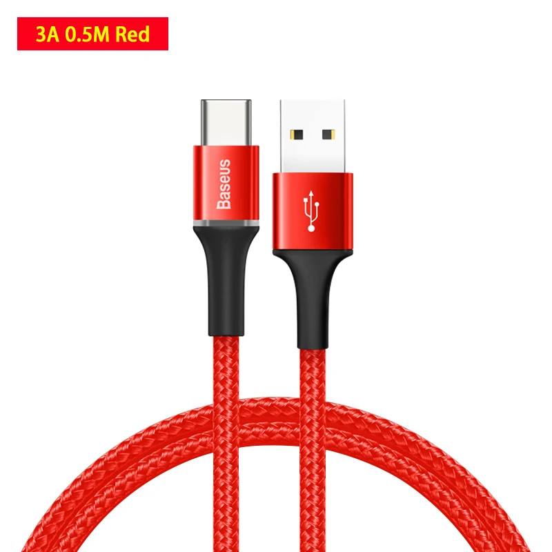 Кабель usb type-C Baseus 3A для быстрой зарядки мобильного телефона samsung Xiaomi, usb-кабель для зарядки и передачи данных 3 м, кабель Usb C для быстрой зарядки - Название цвета: 3A 0.5m red