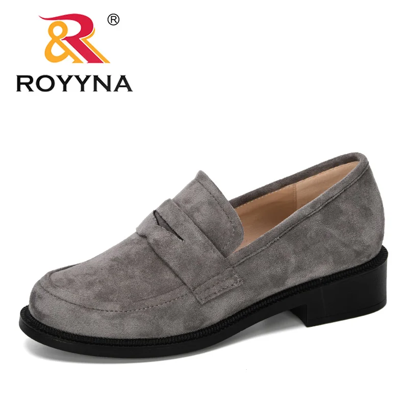 

ROYYNA 2019 New Arrival Flock Round Toe Pumps Shoes Women Slip On Buckle Daily Casual Office Pumps Shoes Ladies Wedding Shoes