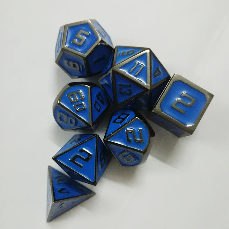 rpg dice polyhedral sets metal dnd dungeons and dragons table games Zinc alloy blue dices d20 10 8 12 digital pattern