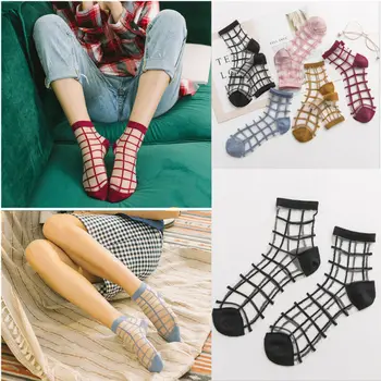 

5 Pairs Women Elastic Ultra Thin Transparent Crystal Silk Lace Sock Short Socks AU