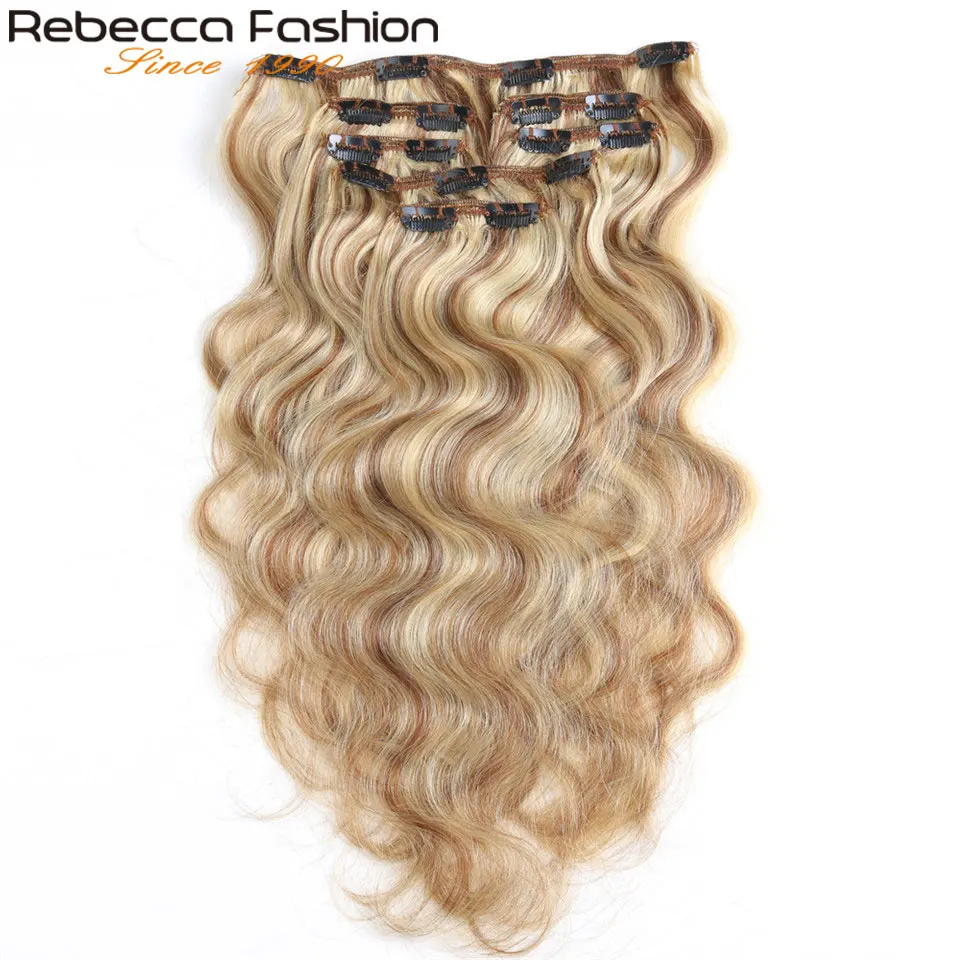 Rebecca Hair 7Pcs/Set 120g Body Wave Remy Clip In Human Hair Extensions Full Head 12-24 Inch Color #1B #613 #27/613 #6/613