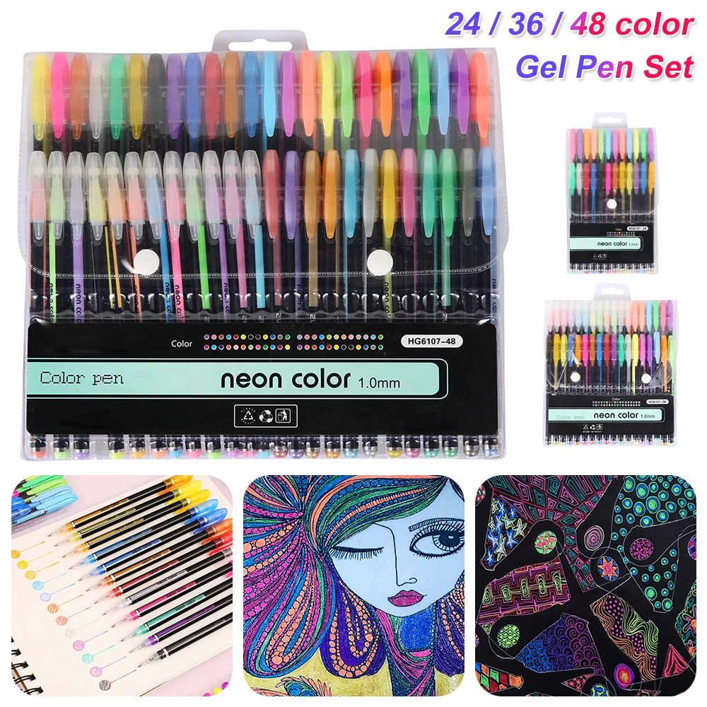 

48/36/24 Colors Gel Pens Set Glitter Gel Pen Drawing Stationery Pens For Adult Coloring Books Drawing Doodling Art Markers