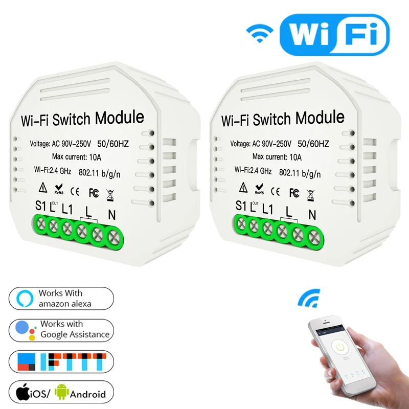 

1 Gang WiFi Smart Light Switch Hidden Diy Module Smart Life/Tuya APP Remote Control Work with Alexa Echo Google Home AC 90-250V