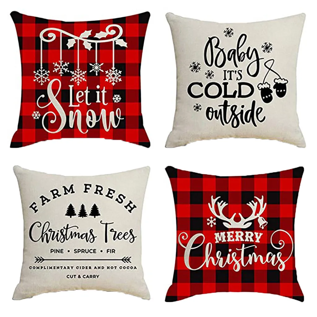 4pcs Christmas Cushion Cover Throw Pillow Case Home Sofa Pillowcase Decor Red US