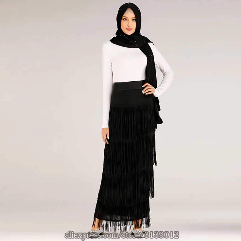 Plus Size Long Pleated Skirt Winter Tassel High Waist Long Skirt Clothing Jupe Longue Femme Ladies Skirts For Women