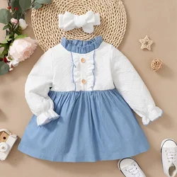 Robe d'automne à manches longues pour bébés filles de 0 à 2 ans, vêtements assortis à volants, bandeau, 2 pièces, printemps 
