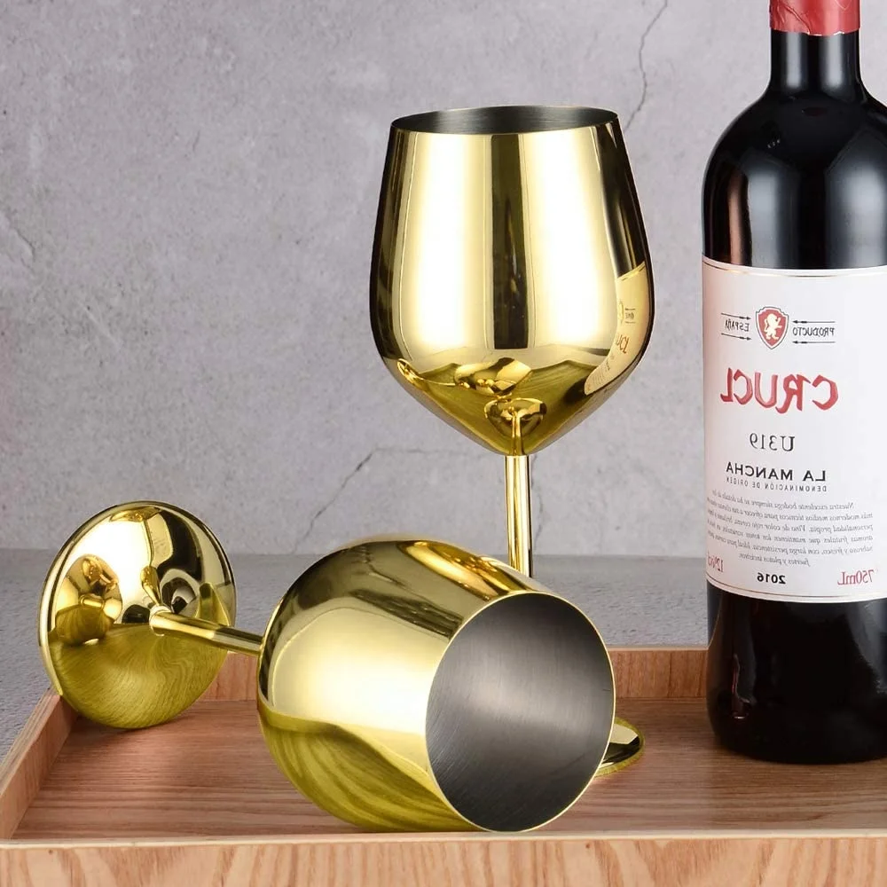 QUEENBAR Stainless Steel Goblet Champagne Cups Wine Mugs Cocktail Glass Drinking Glasses Bar Martini |