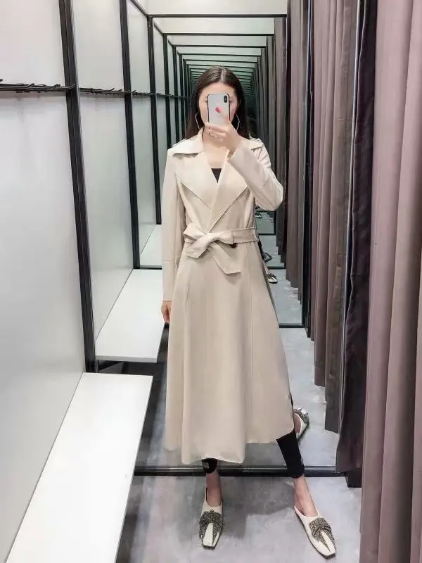 

2019 Autumn New Products European And American Streets Fashion Elegant Simple Waist Hugging Mid-length Trench Coat 9902