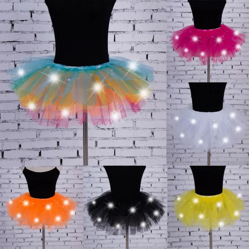 

Ladies Women Light Up LED Tutu Skirt Stage Dance Tutu Mini Skirt Dancewear Ball Gown Lace