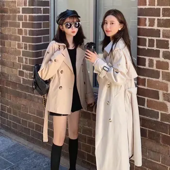 

2020 Spring Autumn Long Trench coat women Fashion Classic Double Breasted Belt Trench coat Casual Business Lady Office Outwear