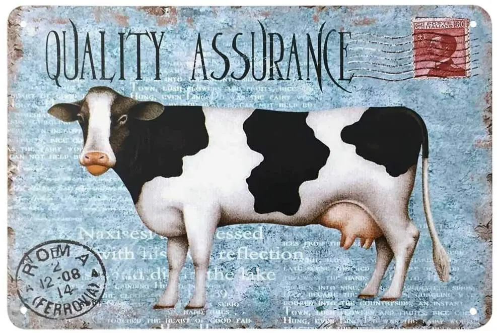 Deviido Lindo Vaca Tin Sign, Postal Granja Leche Vaca Negro Blanco Azul Carteles De Hojalata Vintage