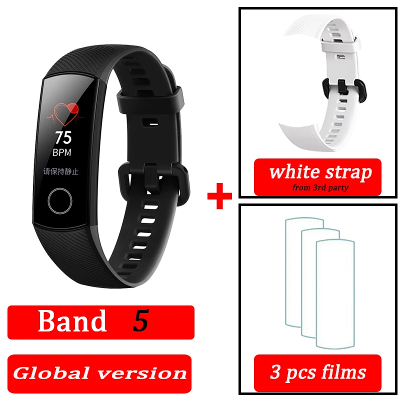 black GL band5 white Honor Band 4 band 5 умный Браслет 50 м водонепроницаемый цветной сенсорный экран пульсометр сна оснастка умный Браслет - Цвет: black GL band5 white