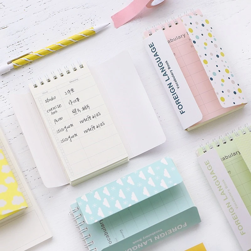 

1pc Mini Loose-leaf Notebook Cute Coil book Word Book Card Tearable Notepads kawaii Stationery gift kawaii memo pad escolar