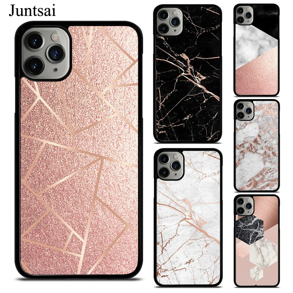 Блестящий чехол из розового золота с мраморным гранитом для iPhone 12 Pro Max 13 mini XR X XS 11