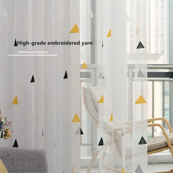 

Nordic Modern Home Geometric Triangle Embroidered Sheer Curtains Living Room Window Fashion Voile Office Tulle Curtain Valance