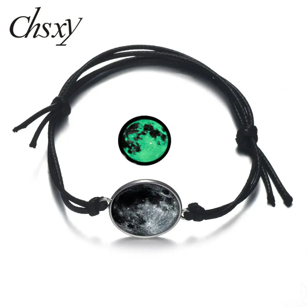 CHSXY Glow In The Dark Full Moon Bracelet Universe Galaxy Planet Theme Luminous Star Lunar Time Gem Adjustable Wax Rope | Украшения и