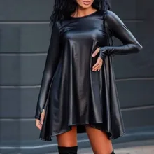 

2021 Autumn Winter New PU Jacket Solid Color Fashion Womens Dress Temperament Loose Casual Round Neck Long Sleeve African