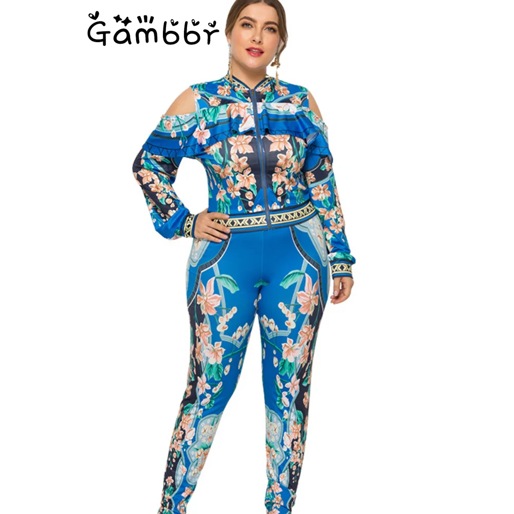 

2019 Long Sleeve Autumn Winter Tracksuit Women Print Two 2 Pieces Set Casual Fashion Off Shoulder Long Pant Set Outfit Plus Size