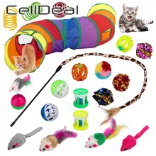 Pets Cat Toys Plush Rainbow Channel Mini Mouse Shape Balls Shapes Pet Toy 20pcs/Set Funny Cat Stick Combination Set Pet Supplies