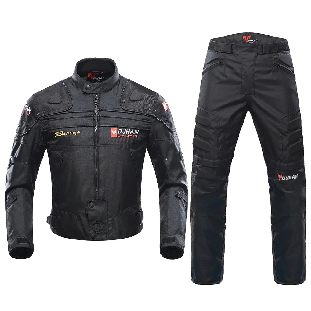 Духан ветрозащитный мотоциклетный гоночный костюм защитное снаряжение броня мотоциклетная куртка+ мотоциклетные штаны хип протектор мото комплект одежды - Цвет: Black Suit