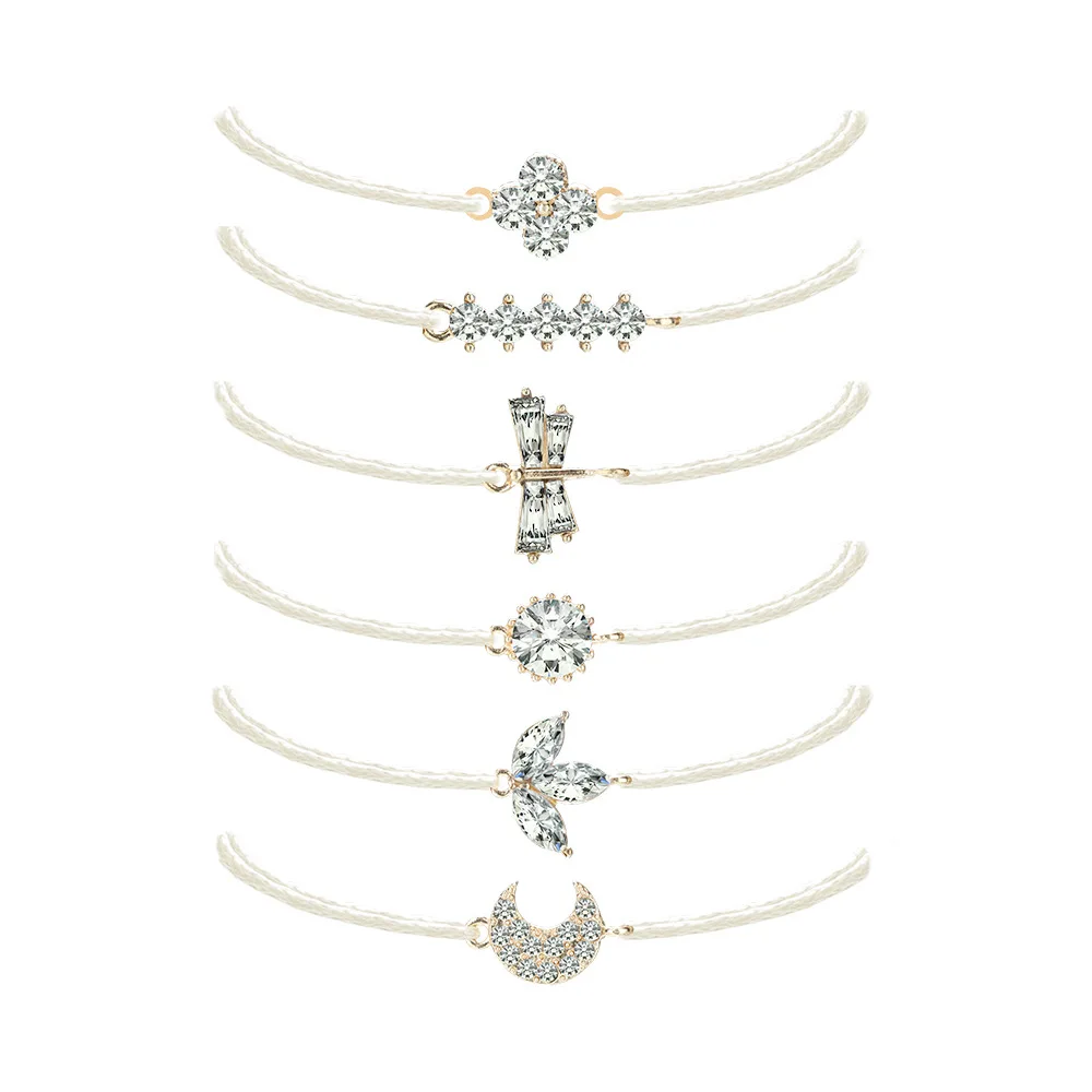 6 Pcs/Set Women Simple Bracelets Flower Moon Round Clover Crystal Gold Bracelet Set Exquisite Lady Party Bangle Jewelry | Украшения и
