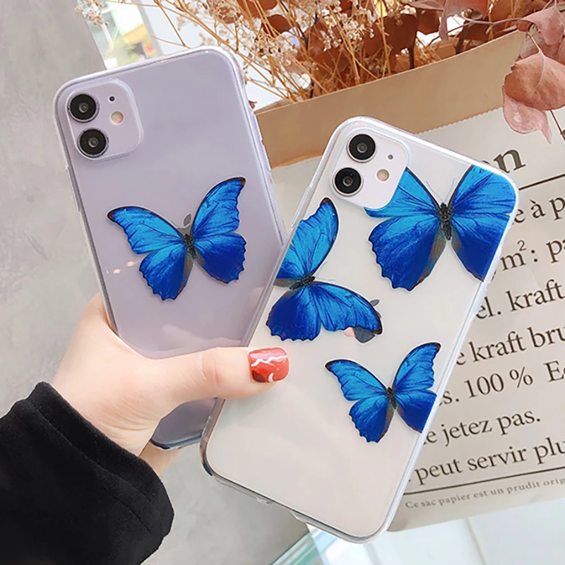 Модный ультратонкий прозрачный мягкий чехол с бабочкой для iPhone 12 Mini 11 Pro Max X Xs XR 7 8