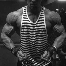 Полосатый топ на бретелях для мужчин, одежда для бодибилдинга, мужские майки из хлопка с Y спинкой, майка debardeur для фитнеса homme