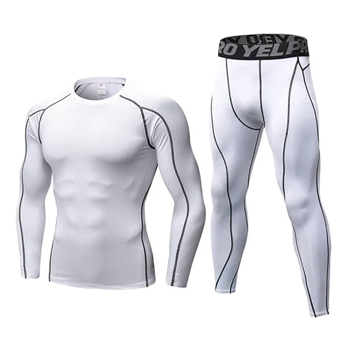 Fanceey, Анти микробная спортивная одежда, мужской спортивный костюм, мужская спортивная одежда, Рашгард, комплект, мужские спортивные костюмы, фитнес термобелье - Цвет: white set