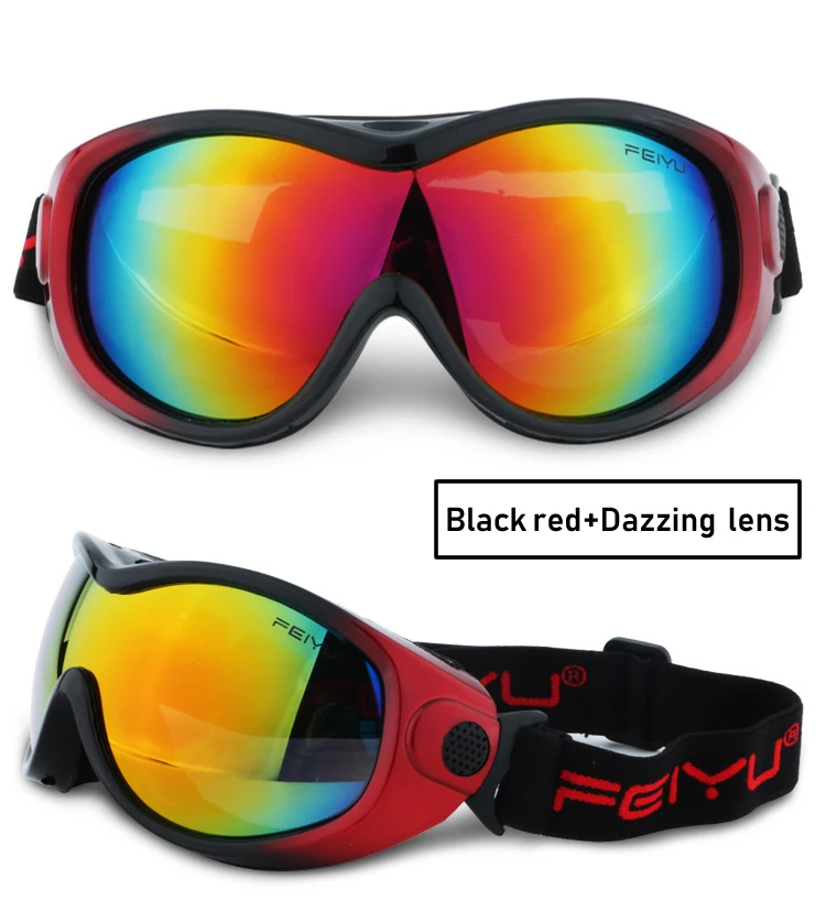 Одиночные линзы для взрослых детей лыжные очки ветрозащитные зимние снежные спортивные очки UV400 снегоходные снежные очки - Цвет: Black Red 2