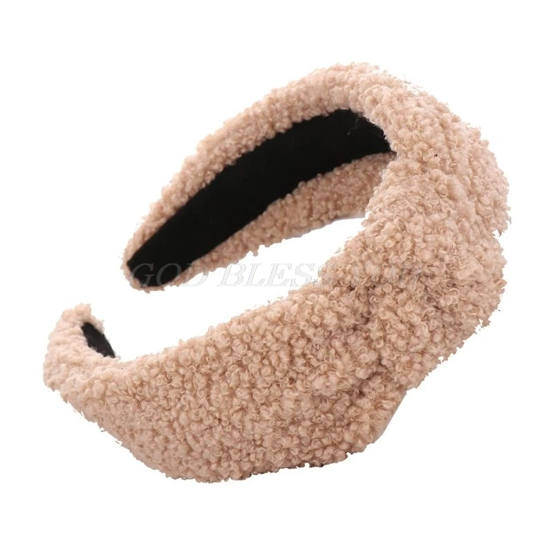 Women Winter Thick Fluffy Plush Headband Solid Color Twist Knot Wide Hair Hoop - Цвет: KH