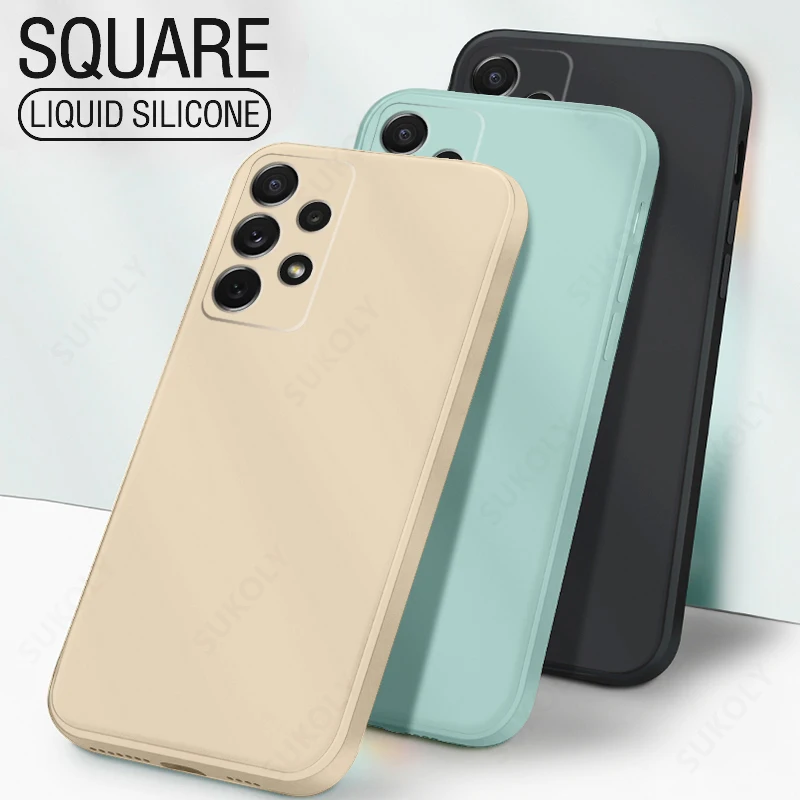 For Samsung A52 5G Liquid Silicone Square Case Lens Protective Matte Cover For Samsung S22 Ultra S20 FE Note 20 A51 A71 A32 A72 best case for samsung