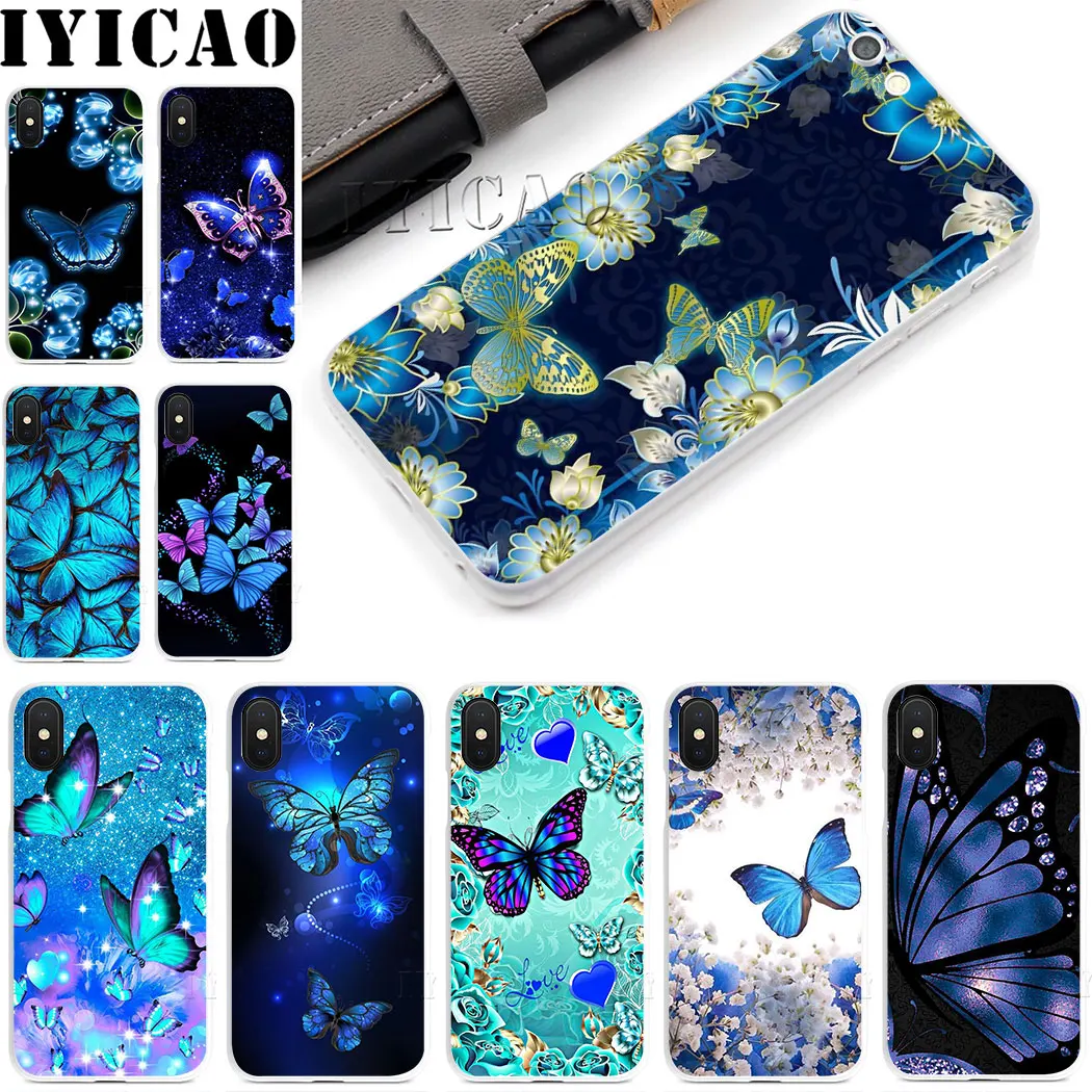 Красивые цветы бабочка в синем цвете Жесткий Чехол для iPhone 4 4S 5 5S Se 6 7 plus 8 Plus X XS MAX XR