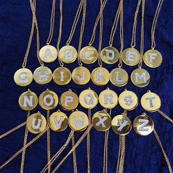 

MINABEAR 925 Sterling Silve Round Coin Gold Color Initial Letter A-Z Necklace Zircon Name Pendant for Women Brand Fine Jewelry