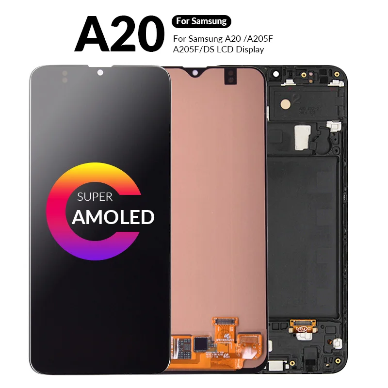 

AMOLED A20 LCD Display For Samsung Galaxy A20 A205 SM-A205F/DS A205FN LCD Touch Screen Digitizer Assembly LCD With Frame