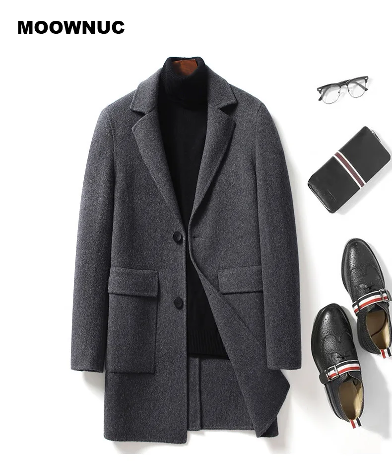 MOOWNUC men Wool Blends Coats double-sided woolen coat New arrival wool jacket men's Casual Turn Down Collar Overcoat