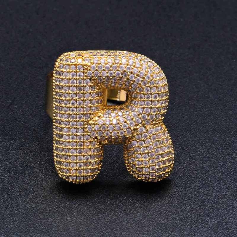 Хип-хоп AAA кубическая циркониевая подвеска Bling Iced Out Bubble кольцо с гравировкой Bling CZ кольца для мужчин Club Rapper ювелирные изделия золото серебро - Цвет основного камня: r