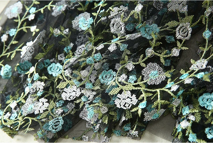 Сексуальное прозрачное лоскутное Сетчатое платье Новое модное элегантное платье с круглым вырезом и вышивкой женское тонкое платье до середины икры ТРАПЕЦИЕВИДНОЕ ПЛАТЬЕ