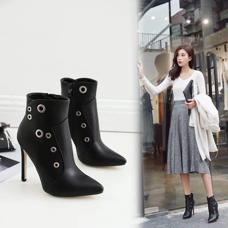 

MHYONS 2019 new women's shoes Europe and America wild pointed high-heeled boots round hole women's boots
