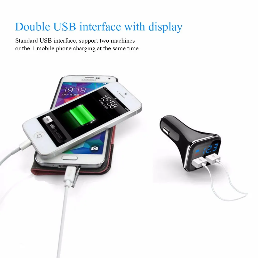 Автомобильное зарядное устройство с двумя usb-портами, светодиодный цифровой дисплей, 5 в постоянного тока, 4,8 А, интеллектуальное предупреждение низкого напряжения, автомобильное зарядное устройство USB для iPhone, samsung