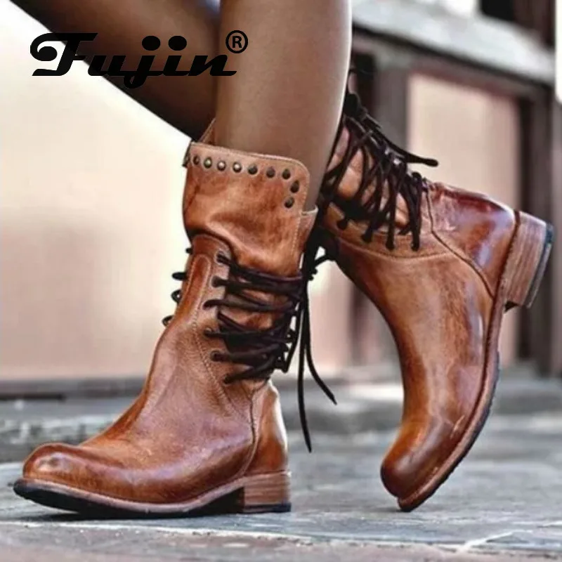 

Fujin Quality PU Leather Platform Short Boots Women Zip Flat Cow Muscle Sole Winter Boots Woman Chaussures Femme Large Size 43
