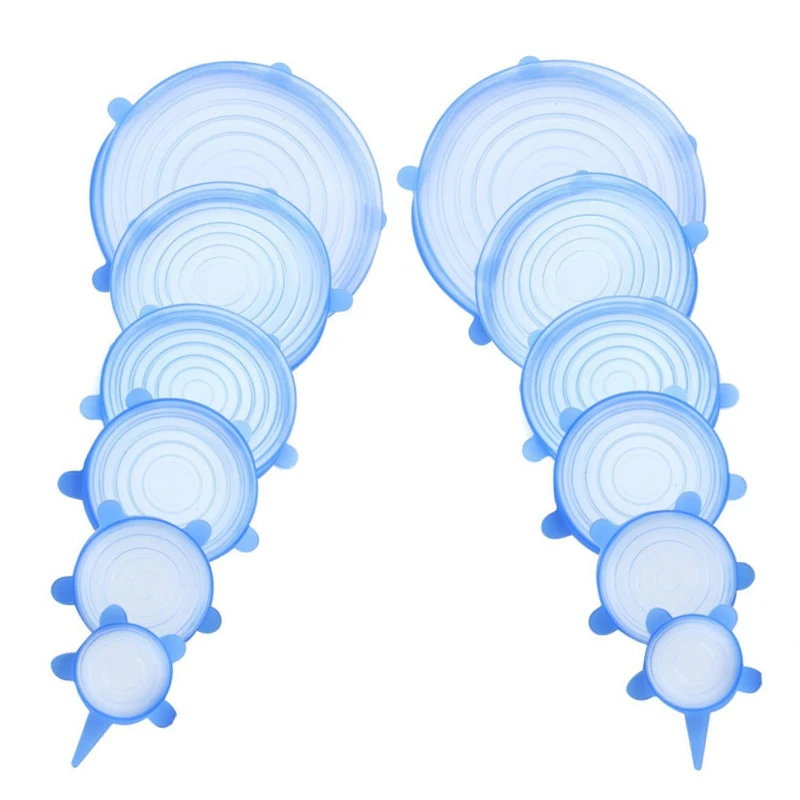 

6pcs/set Reusable Food Packaging Cover Silicon Food Fresh-Keeping Sealing Cap Vacuum Stretch Cap Packaging Kitchen Silicone Cove