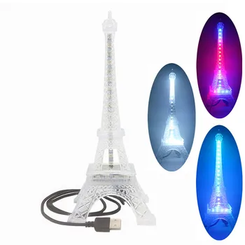 

USB DC5V Eiffel Tower Atmosphere Lamp WS2812B Addressable RGB Smart Pixels Night Light With Tail Plug Can Be Connected In Series