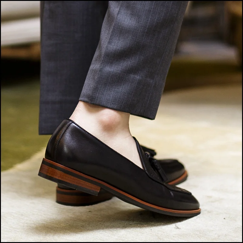 Luxury Round Toe Slip on Man Heels Comfortable Shoes Genuine Leather Ostrich Pattern Loafers Handmade Men's Tassels Flats NHS115