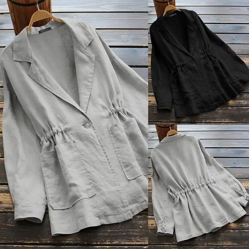 amazing  ZANZEA Women Thick Coats Jackets 2019 Autumn Winter Casual Long Sleeve Outwear Ladies Solid Strappy