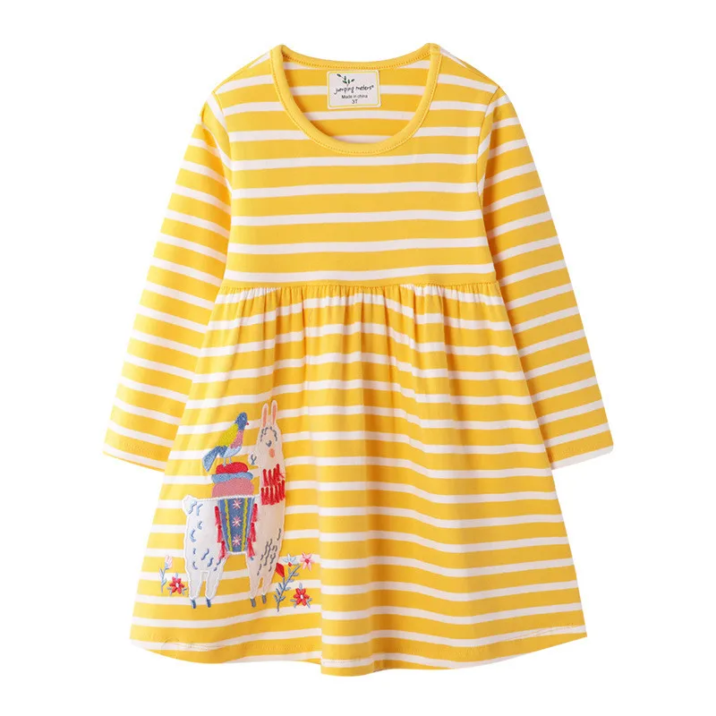 Jumping Meters New Princess Stripe Girls Dresses Alpaca Applique For Spring Autumn Baby Clothing Long Sleeve Kids | Детская одежда и