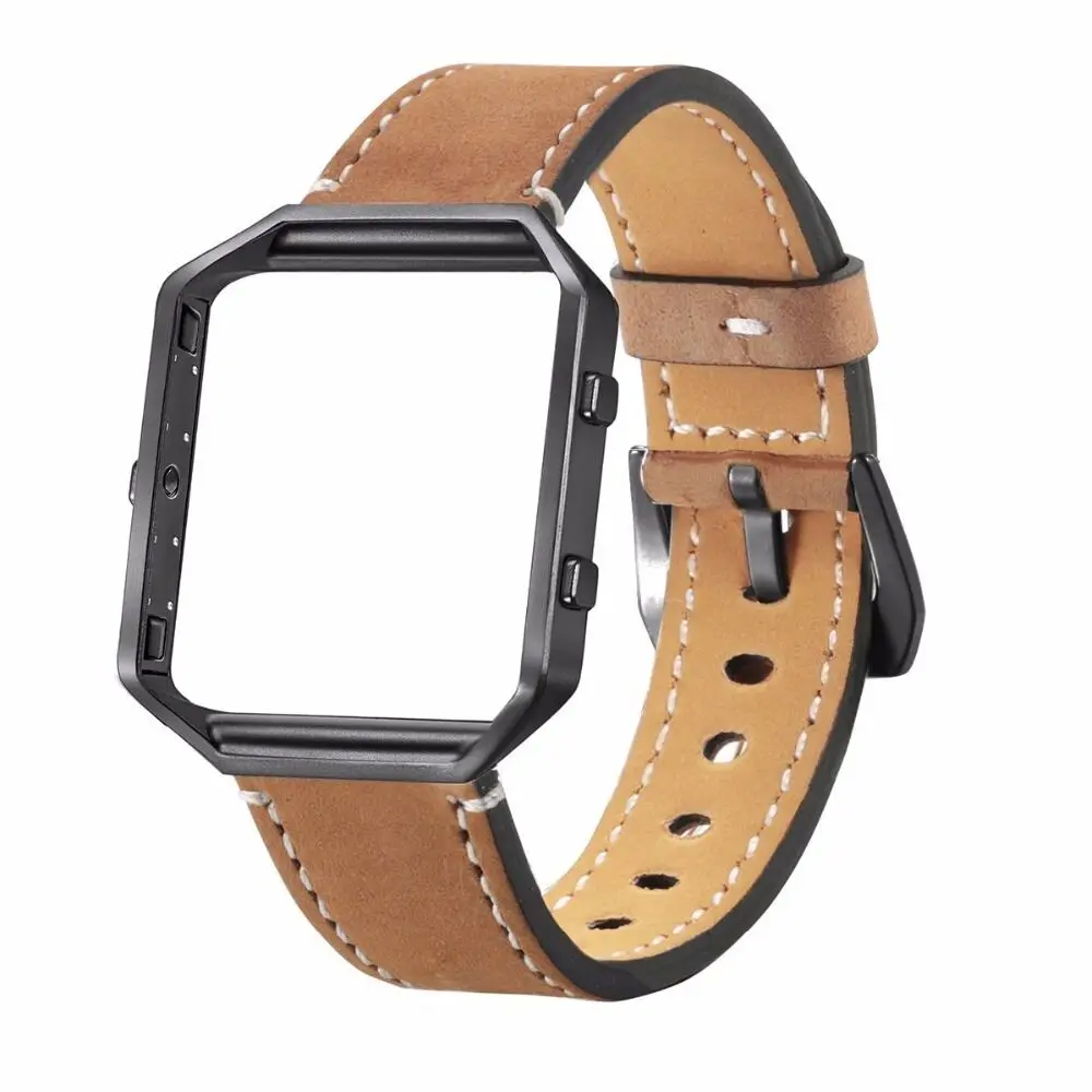 Black Brown Ремешок для часов из натуральной кожи для Fitbit Blaze сменный ремешок+ металлическая рамка для дома Wrsit ремешок для Fitbit Blaze Смарт-часы - Цвет: Black Brown